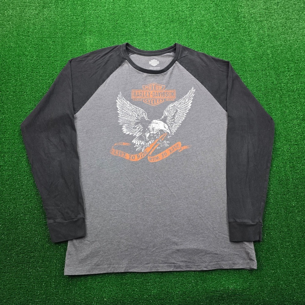 Harley‎ Davidson Motorcycle Tshirt Mens XL Raglan Live To Ride Eagle Biker Tee